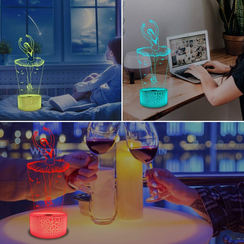 FULLOSUN Ballet Dancing Gifts, 3D Illusion Lamp Night Light with Remote Control 16 Colors Changing Gifts for Mom and Girls, Birthday Gift, Wedding Grandmother Graduation Gifts - Image 3